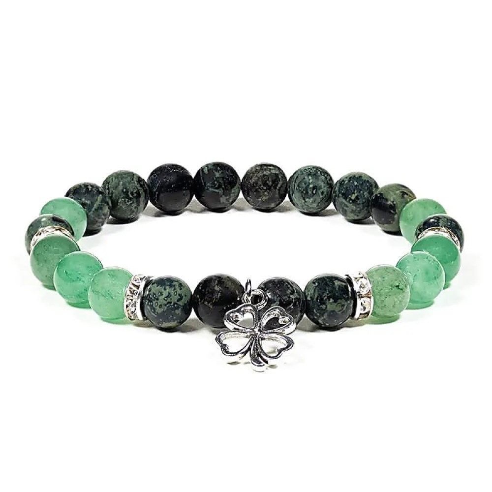 Armband Edelsteen Kambaba Jaspis - Groene Aventurijn Klavertje 8mm Kralen