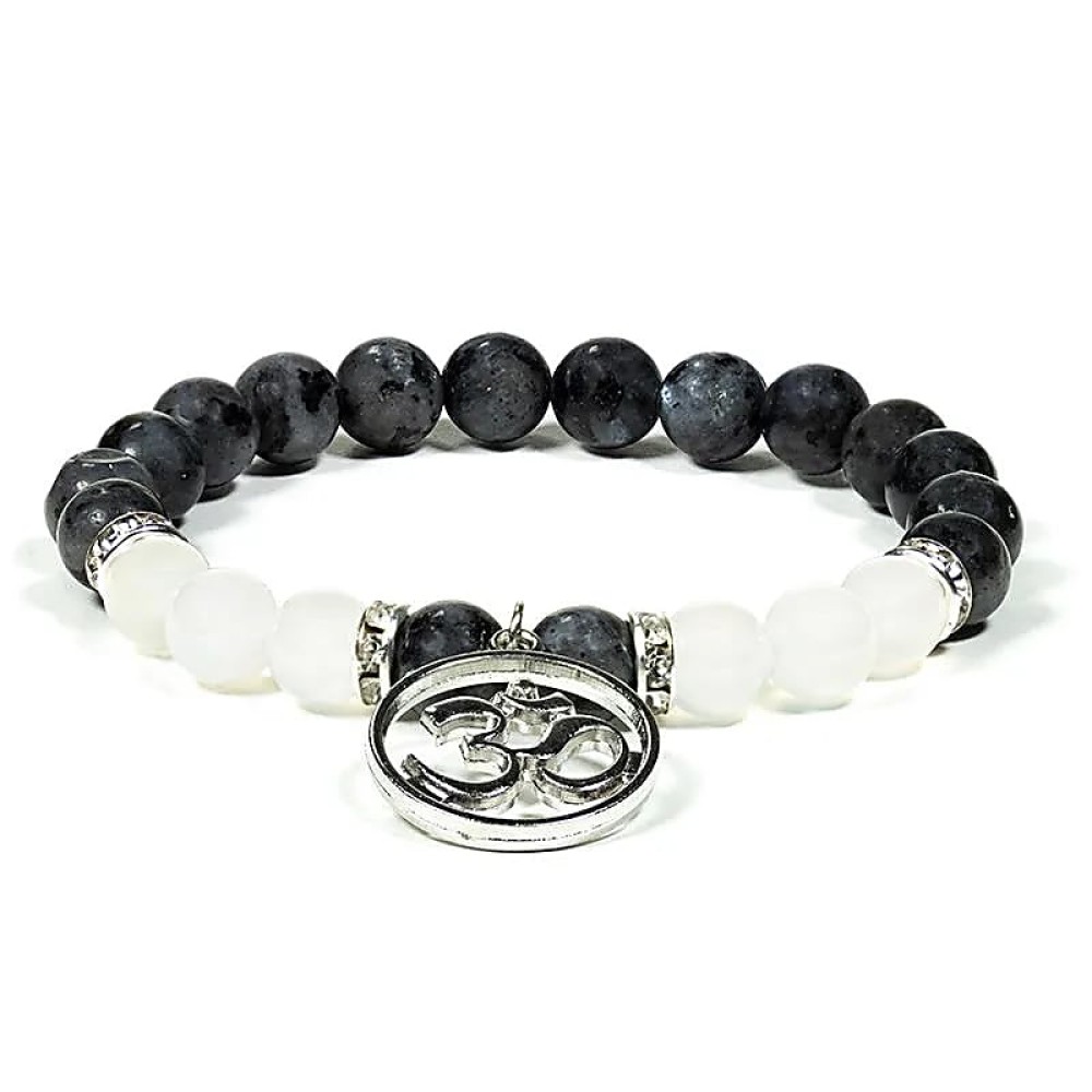 Armband Edelsteen Labradoriet - Witte Agaat Ohm 8mm Kralen