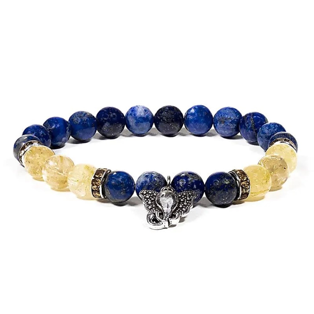 Armband Edelsteen Lapis Lazuli - Rutielkwarts Ganesha 8mm Kralen