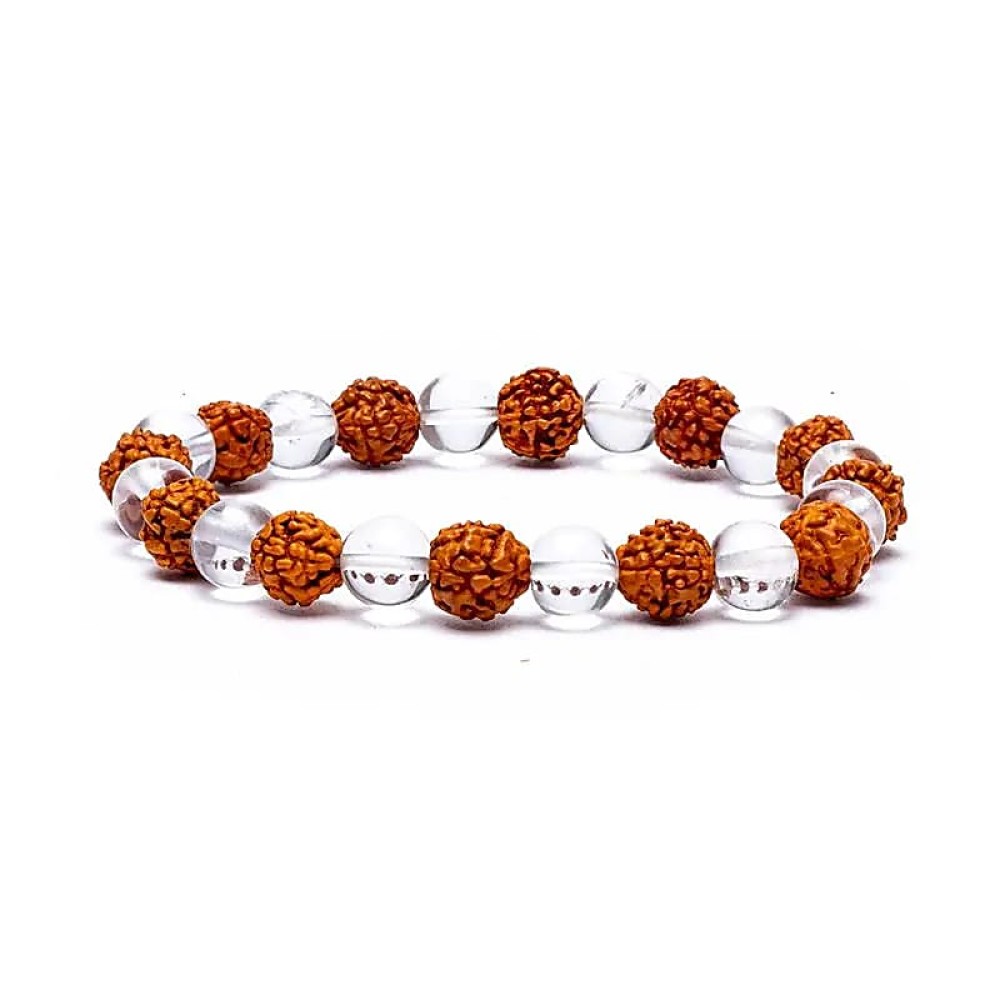 Armband Edelsteen Rudraksha - Bergkristal 8mm Kralen