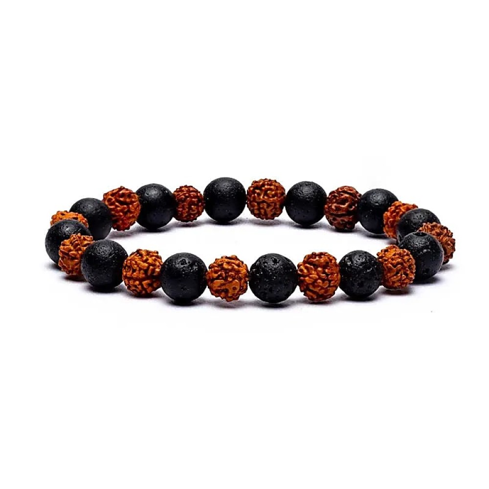 Armband Edelsteen Rudraksha - Lavasteen 8mm Kralen