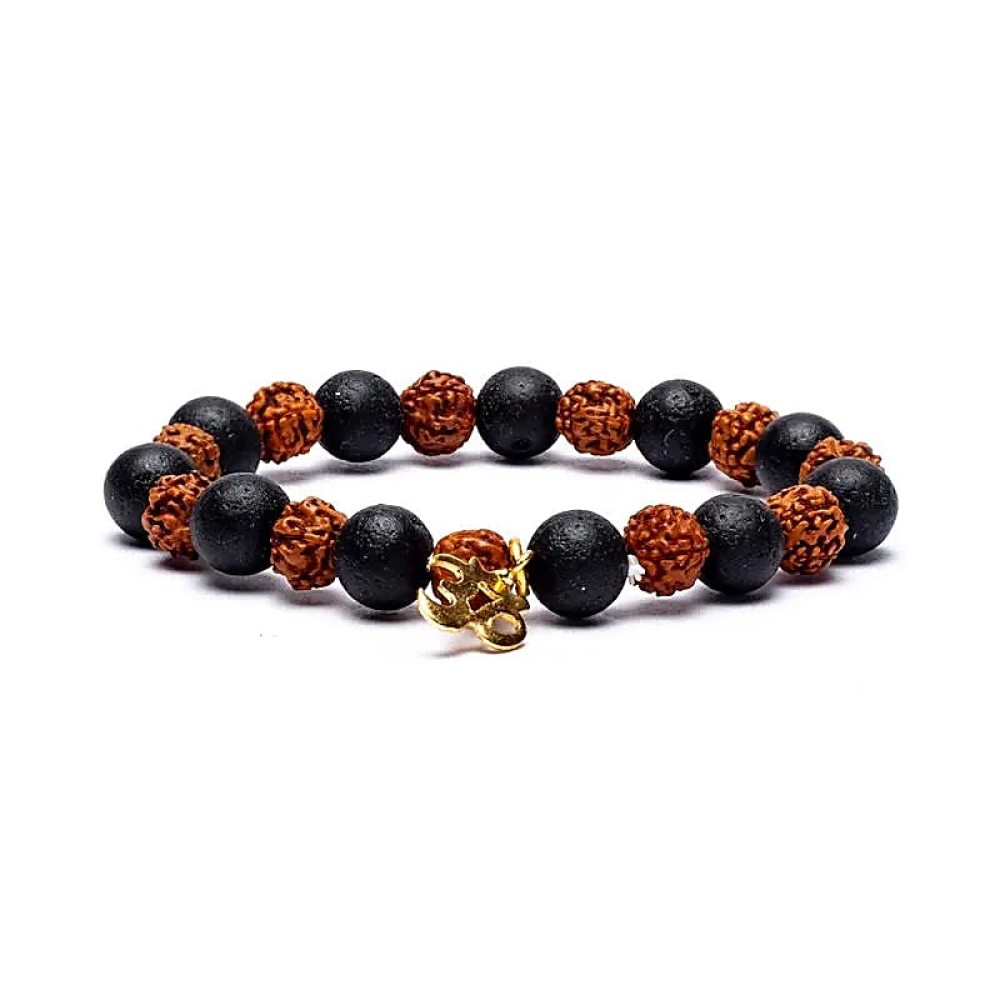 Armband Edelsteen Rudraksha - Lavasteen Ohm 8mm Kralen