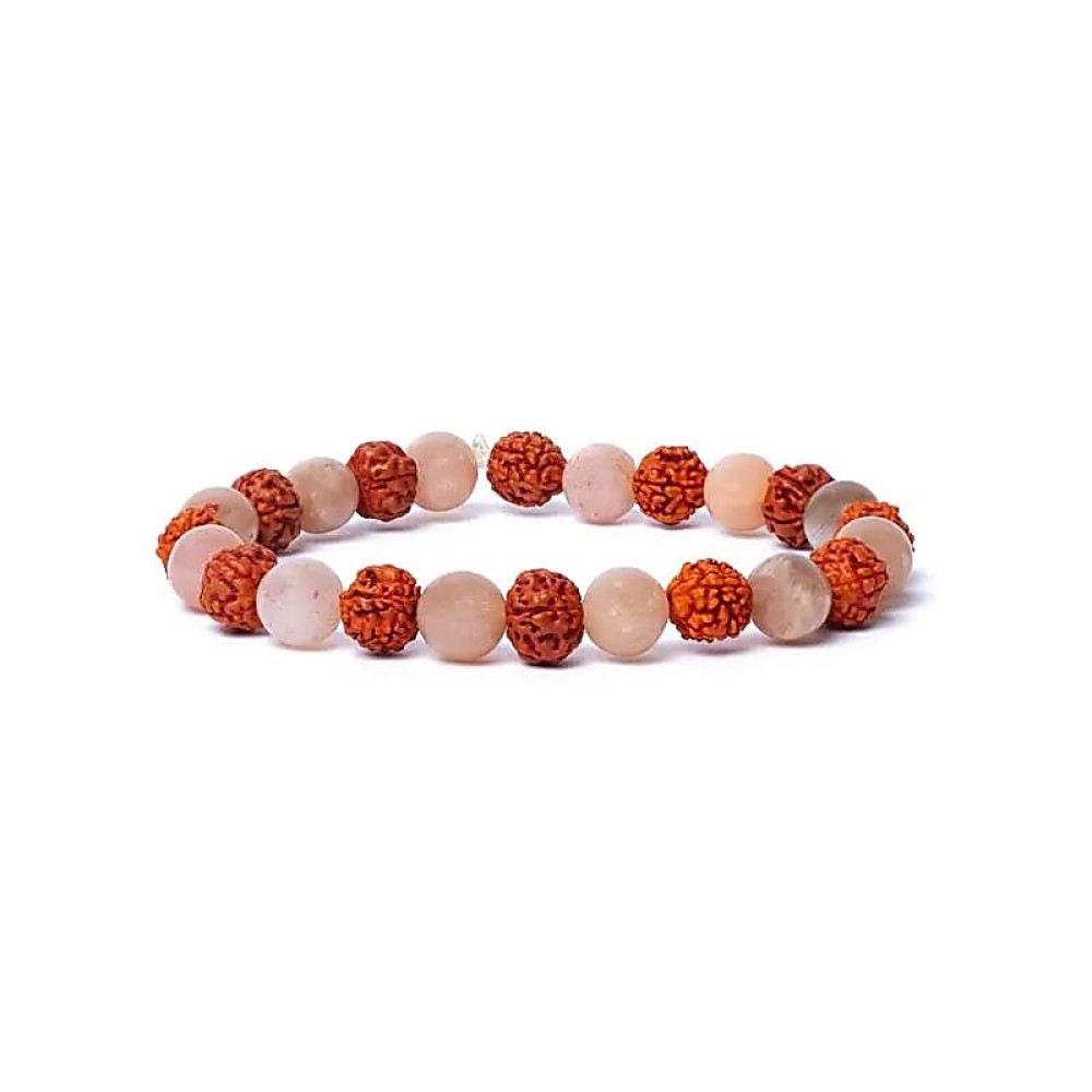 Armband Edelsteen Rudraksha - Perzik Maansteen 8mm Kralen