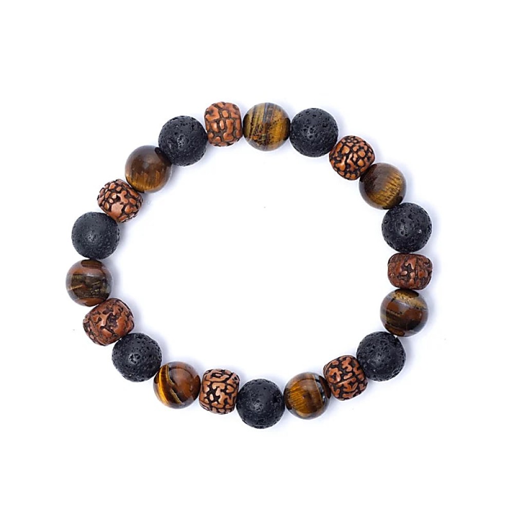 Armband Edelsteen Rudraksha - Tijgeroog - Lavasteen 10mm Kralen