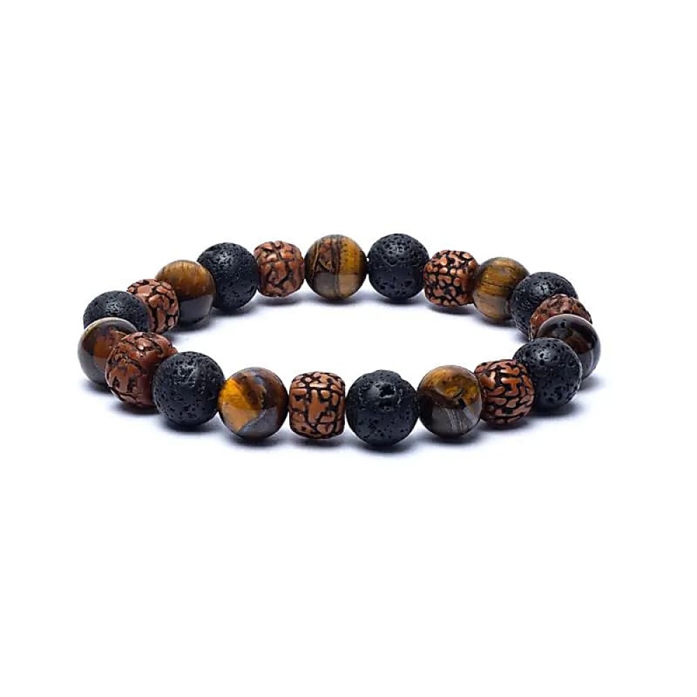 Armband Edelsteen Rudraksha - Tijgeroog - Lavasteen 10mm Kralen