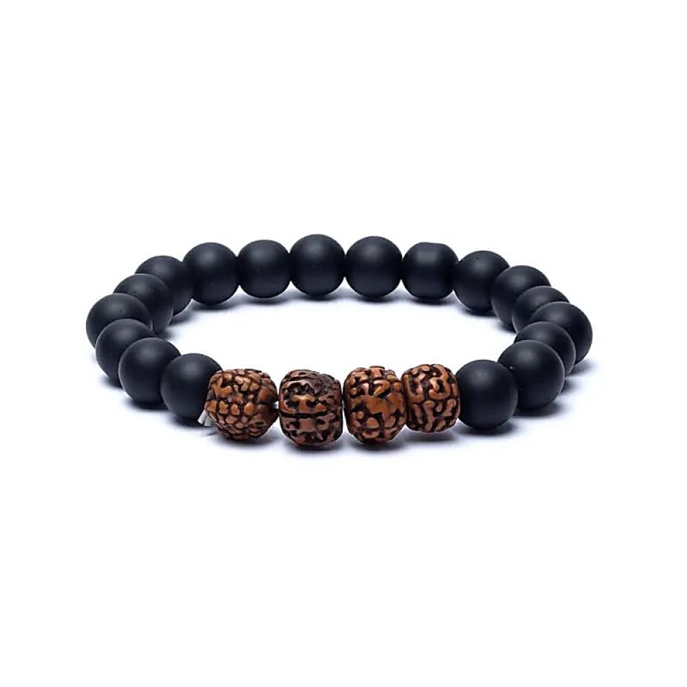 Armband Edelsteen Rudraksha - Zwarte Onyx 10mm Kralen