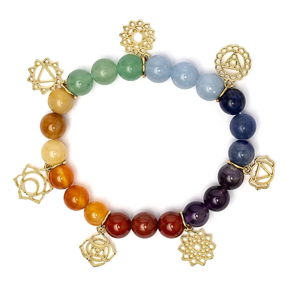 Bedelarmband met Chakra-Symbolen Zonnesteen 7cm