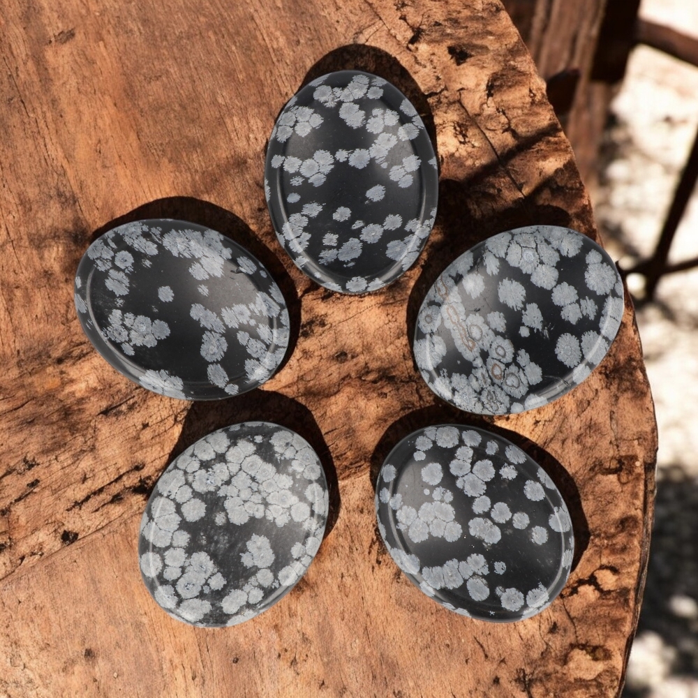 Sneeuwvlok Obsidiaan Worry Stone - Duimsteen 3,5-4,5cm